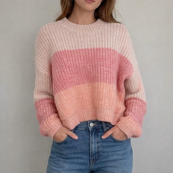 Vestique Knit Women's Sweater Size M Pink Striped Y2k Chunky Slouchy